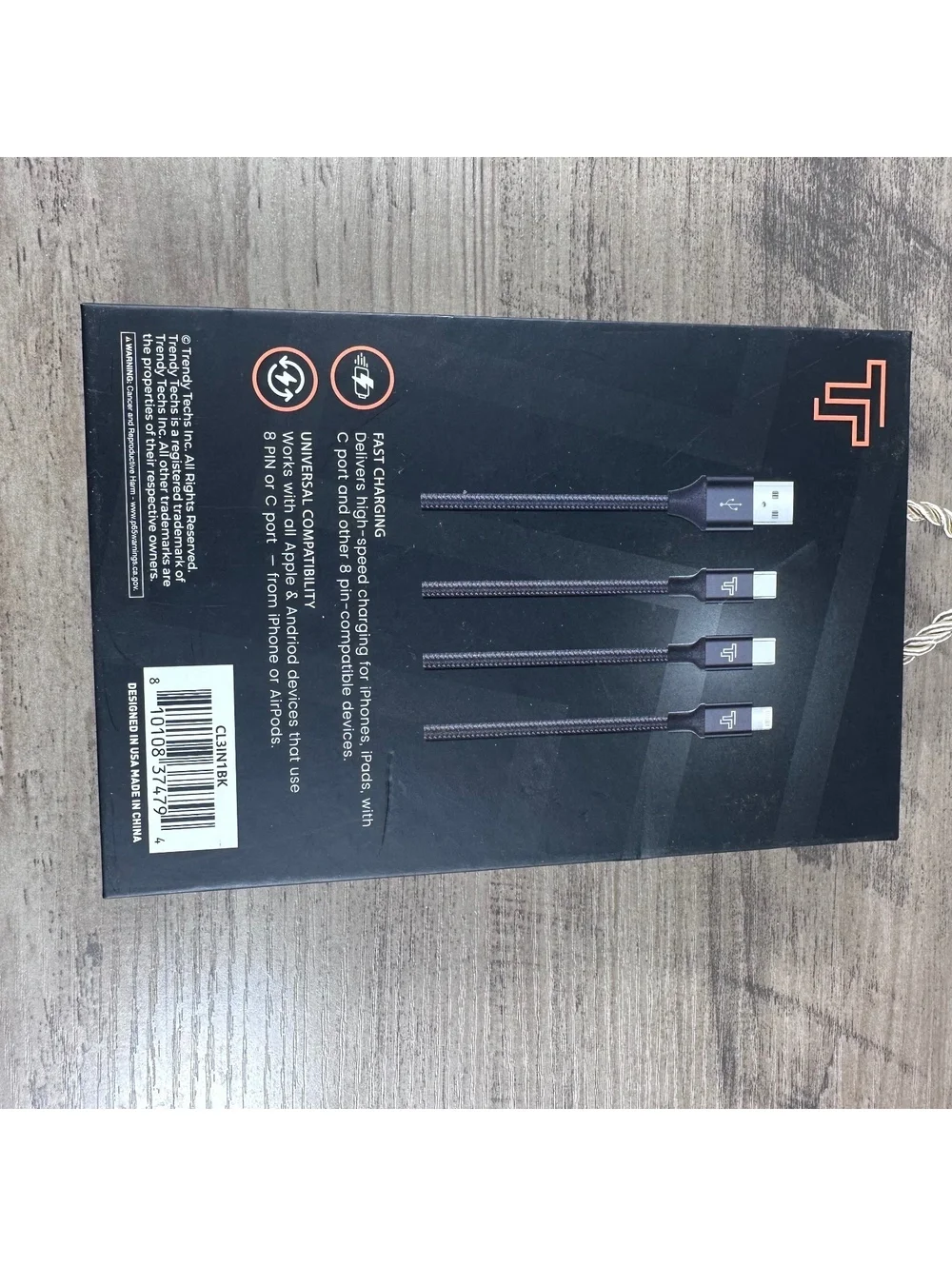 3 in 1 6FT Charge Cable for Apple and USB-C Devices
